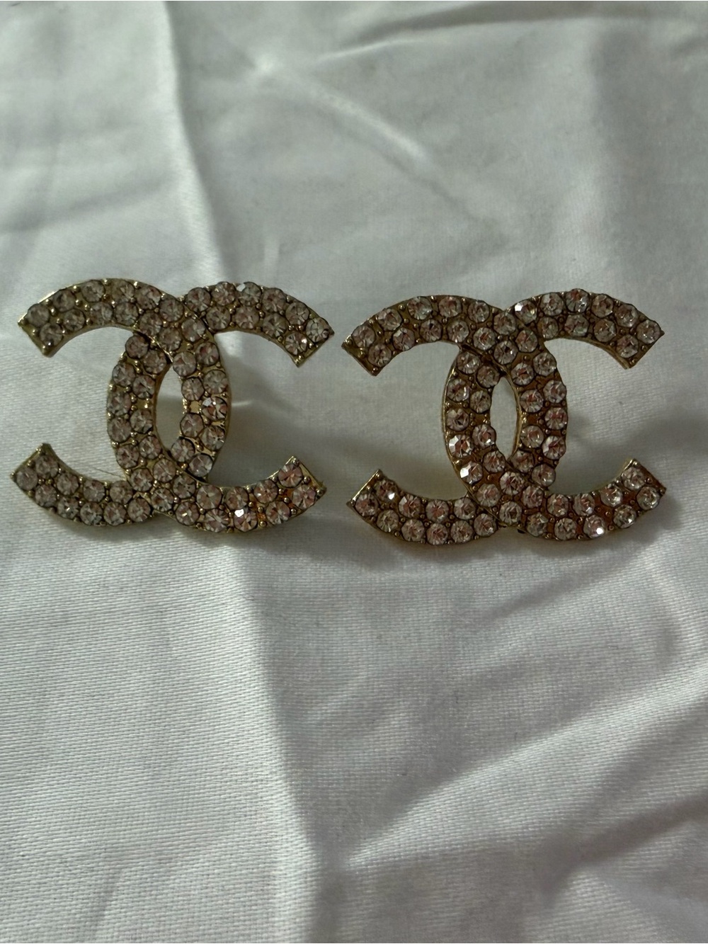 Crystal Double C Logo Stud Earrings - Gold Tone